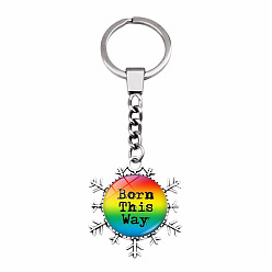 Word Rainbow Theme Word Born This Way Glass Cabochons Keychain, Alloy Snowflake Pendant Keychain, Word, Cabochons: 2.5cm