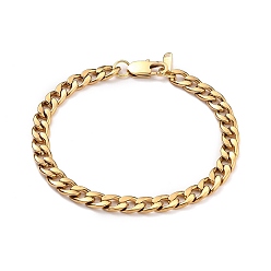 Golden Men's 304 Stainless Steel Cuban Link Chain Bracelets, with Lobster Claw Clasps, Golden, 8-7/8 inch(22.5cm), 7mm