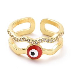 Красный Эмалевое кольцо-манжета сглаза с прозрачным кубическим цирконием, украшения из латуни с покрытием из светлого золота для женщин, без кадмия и без свинца, красные, размер США 7 3/4 (17.9 мм)