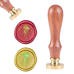 Jellyfish DIY Scrapbook, Brass Wax Seal Stamp and Wood Handle Sets, Jellyfish, Golden, 8.9x2.5cm, Stamps: 25x14.5mm