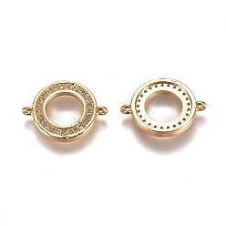 Golden Brass Micro Pave Cubic Zirconia Links connectors, Ring, Clear, Golden, 20x15x2.2mm, Hole: 1.2mm