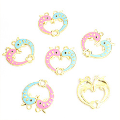 Золотой Эмали сплава сплит подвески, дельфин очарование, золотые, 26.2x13 мм