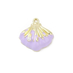 Лиловый Подвески из эмали и сплава, с abs имитационными жемчужными бусинами , стойки покрытие, без кадмия, без никеля и без свинца, шарм из ракушек, золотые, сирень, 16.5x16.5x6.5 мм, отверстие : 1.4 мм