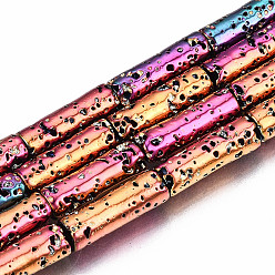 Camel Electroplated Natural Lava Rock Beads Strands, Column, Bumpy, Camel, 13x4mm, Hole: 1mm, about 29~30pcs/strand, 15.16 inch~15.75 inch(38.5cm~40cm)