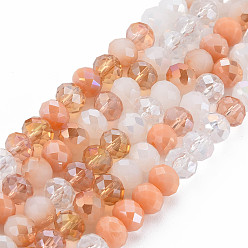 Light Salmon Electroplate Glass Beads Strands, AB Color Plated, Faceted, Rondelle, Light Salmon, 7.5~8x6mm, Hole: 1.5mm, about 69~72pcs/strand, 16.54 inch~17.24 inch(42cm~43.8cm)