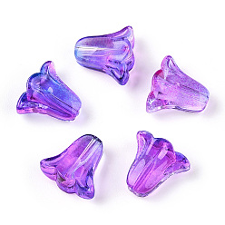 Blue Violet Spray Painted Transparent Glass Beads, Tulip Flower, Blue Violet, 10x11x5.5mm, Hole: 1mm
