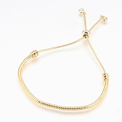 Golden Adjustable Brass Bolo Bracelets, Slider Bracelets, with Cubic Zirconia Pendants, Lead Free & Cadmium Free & Nickel Free, Long-Lasting Plated, Golden, 1-1/2 inch~2-7/8 inch(3.8cm~7.4cm), 1~5mm