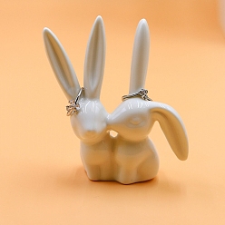 Белый Фарфоровая скульптура кролика витрина украшения, стенды для демонстрации ювелирных изделий, кольца держатель для органайзера ювелирных изделий, белые, 7x3.7x11 см