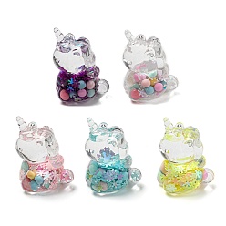 Mixed Color Luminous Transparent Acrylic Big Pendants, with Star Quicksand, Unicorn, Mixed Color, 57x41x33mm, Hole: 2.7mm