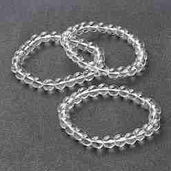 Прозрачный Круглые стеклянные бусины эластичные браслеты для девочек-подростков, прозрачные, бусины : 8~8.5 мм, внутренний диаметр: 2-1/8 дюйм (5.5 см)