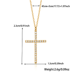 Golden Cross 925 Sterling Silver Micro Pave Clear Cubic Zirconia Pendant Necklaces, Golden, 17.72 inch(45cm), Pendant: 23x15mm