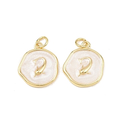 Shark Подвески из латуни и эмали на тему океана, с целью перехода в кольце, реальный 18 k позолоченный, плоский круглый шарм, акула, 17.5x15x3 мм, отверстие : 3 мм