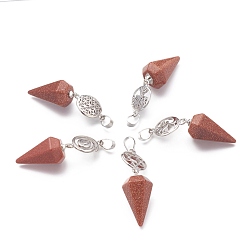 Goldstone Synthetic Goldstone Pendants, with Platinum Brass Snap on Bails, Votex/Om Symbol/Tree of Life/Flower of Life/Star of David, Cone Pendulum, 48mm, Hole: 8mm