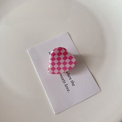 Hot Pink Heart with Tartan Pattern Cellulose Acetate(Resin) Claw Hair Clips, Hair Accessories for Girl, Hot Pink, 25x24mm