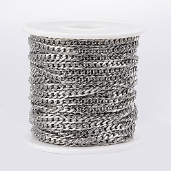 Stainless Steel Color 304 Stainless Steel Cuban Link Chains, Curb Chains, Twisted Chains, Unwelded, with Spool, Faceted, Stainless Steel Color, 5.5x3.8x1mm, about 32.8 Feet(10m)/roll