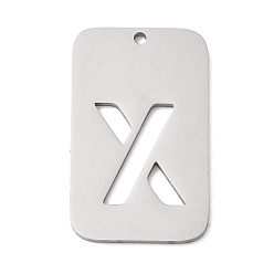 Letter X 304 подвески из нержавеющей стали, прямоугольник с буквой, цвет нержавеющей стали, Письмо X, 33x20x1.5 мм, отверстие : 1.8 мм
