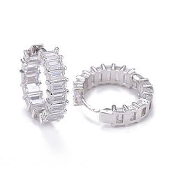 Real Platinum Plated Brass Micro Pave Cubic Zirconia Huggie Hoop Earrings, Long-Lasting Plated, Ring, Clear, Real Platinum Plated, 22x6mm, Pin: 0.9mm