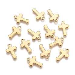 Golden Ion Plating(IP) 304 Stainless Steel Tiny Cross Charms, Golden, 15x10x1mm, Hole: 2mm