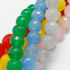 Mixed Color Natural Jade Bead Strands, Dyed, Faceted, Round, Mixed Color, 6mm, Hole: 1mm, about 67pcs/strand, 14.9 inch