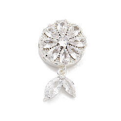 Серебро Многожильные звенья из латуни с прозрачным фианитом, цветок, серебряные, 23.5x13x7 мм, отверстие : 1.6 мм