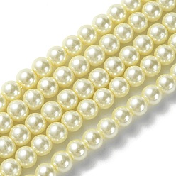Lemon Chiffon Eco-Friendly Dyed Glass Pearl Round Beads Strands, Grade A, Cotton Cord Threaded, Lemon Chiffon, 6mm, Hole: 0.7~1.1mm, about 72pcs/strand, 15 inch