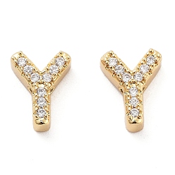 Letter Y Покрытие стойки латунь микропаве прозрачные кубические циркониевые бусины, долговечный, без кадмия и без свинца, реальный 18 k позолоченный, Письмо Y, 8~9x4~9x3 мм, отверстие : 0.8 мм