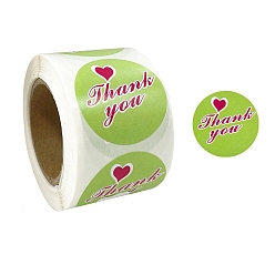 Yellow Green Thank You Stickers, Self-Adhesive Kraft Paper Gift Tag Stickers, Adhesive Labels, for Presents, Packing Bags, Yellow Green, 38mm, 500pcs/roll