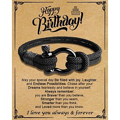 Black Survival Polyester Cord Bracelet with Stainless Steel Clasp, Black, 3-1/4 inch(8.3cm)