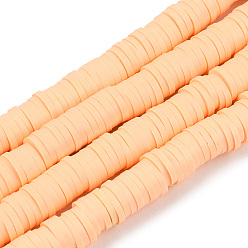 Фора Полимерной глины ручной работы бисер нитей, для поделок ювелирных изделий, Heishi бусы, Диск / плоские круглые, оранжевые, 6x0.5~1 мм, отверстие : 1.8 мм, около 320~447 шт / нитка, 15.75 дюйм ~ 16.14 дюйм (40~41 см)