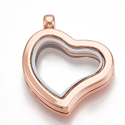 Rose Gold Alloy Magnetic Locket Pendants, with Glass, Heart, Rose Gold, 33x29x6.5mm, Hole: 3mm, Inner Measure: 16x20mm