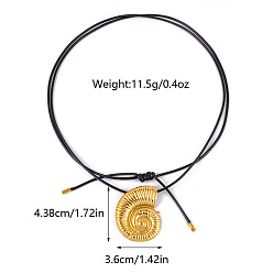 Shell Shape Летние 304 подвеска из нержавеющей стали, регулируемый черный вощеный шнурок, ожерелье для женщин, золотые, форма раковины, 13.78 дюйм (35 см) ~ 23.62 дюйм (60 см), Кулон : 43.8x36 мм