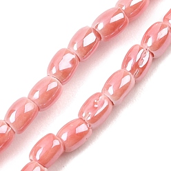 Легкий Лосось Фарфора ручной работы бисер нитей, рис, яркие глазированный фарфор, светлый померанцевый, 5x4 мм, отверстие : 2 мм, около 59~61 шт / нитка, 11.81~12.20'' (30~31 см)