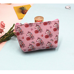 Pink Portefeuille à motif licorne, porte-monnaie en polyester, pochette avec chaîne boule pour femme, rose, 9x13 cm