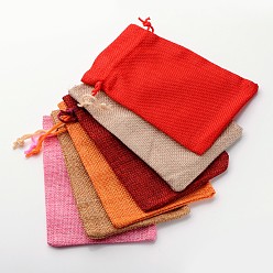 Mixed Color Polyester Imitation Burlap Packing Pouches Drawstring Bags, Mixed Style, Mixed Color, 13.5x9.5cm