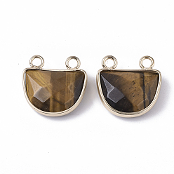 Tiger Eye Natural Tiger Eye Semi Circle Pendants, with Golden Tone Brass Open Back Bezel, Faceted, Half Round, 18x17.5x6.5mm, Hole: 2mm