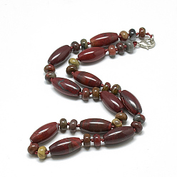 Red Rainbow Jasper Natural Red Rainbow Jasper Beaded Necklaces, with Alloy Lobster Clasps, 18.1 inch~18.5  inch(46~47cm), Oval: 20x10mm