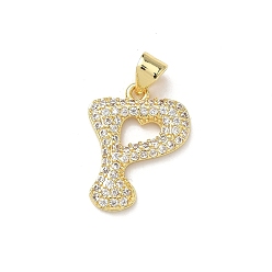 Letter P Латунные микро проложить кубического циркония подвески, стойки покрытие, буквы, без свинца и без кадмия, долговечный, реальный 18 k позолоченный, Письмо P, 19x15x2.5 мм, отверстие : 3.9x3.3 мм