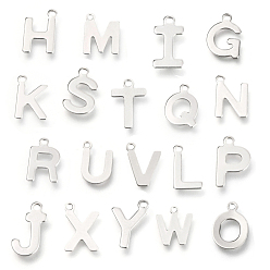 Letter 201 Stainless Steel Charms, Alphabet, Random Mixed Letters, 12~12.6x6~10.1x0.5~0.7mm, Hole: 1.2~1.4mm
