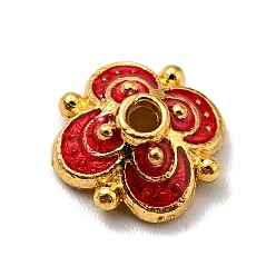 Red 4-Petal Alloy Enamel Bead Caps, Cadmium Free & Lead Free, Golden, Flower, Red, 9.5x9.5x3.5mm, Hole: 1.5mm