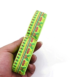 Yellow Green 6.5M Ethnic Style Flat Embroidery Polyester Ribbons, Jacquard Ribbon, Garment Accessories, Flower Pattern, Yellow Green, 1-1/4 inch(33mm), about 7.11 Yards(6.5m)/Bundle