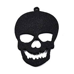 Black Halloween Theme Imitation Leather Big Pendants, Skull, Black, 50x34x2mm, Hole: 1.8mm
