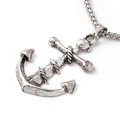 Antique Silver & Stainless Steel Color Zinc Alloy Anchor Pendant Necklace with 304 Stainless Steel Chains, Gothic Jewelry for Men Women, Antique Silver & Stainless Steel Color, 23.94 inch(60.8cm)