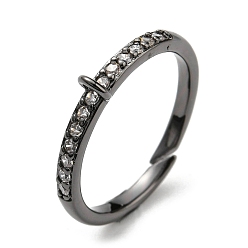 Gunmetal Brass Micro Pave Clear Cubic Zirconia Cuff Ring Findings, Loop Ring Base, Long-Lasting Plated, Gunmetal, Hole: 1x1.5mm, Inner Diameter: 17mm