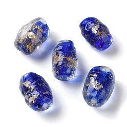 Blue Handmade Gold Sand Lampwork Beads Strand, Oval, Blue, 11~12x17~17.5mm, Hole: 1.8mm, about 25pcs/strand, 16.14''(41cm)