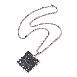 Stainless Steel Color Square with Word 304 Stainless Steel Pendant Necklaces, with Enamel, Stainless Steel Color, 19.69 inch(50cm)