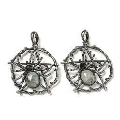 Лабрадорита Природные подвески лабрадорита, литая пентаграмма с паучьими подвесками, античное серебро, 44.5x39x7 мм, отверстие : 7.5x6.5 мм