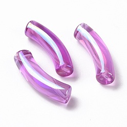 Medium Orchid UV Plating Transparent Rainbow Iridescent Acrylic Beads, Curved Tube, Medium Orchid, 32~33x10x8mm, Hole: 1.6mm