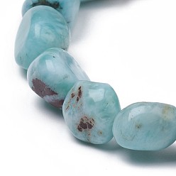 Larimar Natural Larimar Stretch Beaded Bracelets, Tumbled Stone, Nuggets, 1-7/8 inch~2-1/8 inch(4.8~5.5cm), Beads: 6~15x6~11x3~11mm