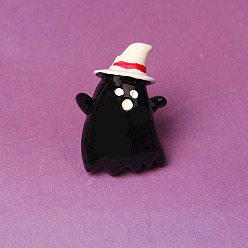 Ghost Halloween Themed Opaque Resin Cabochons, for Jewelry Making, Black, Ghost, 29x21mm