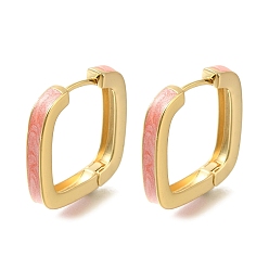 Pink Квадратные латунные серьги-кольца с покрытием стойки, с эмалью, долговечный, без свинца и без кадмия, реальный 18 k позолоченный, розовые, 24.5x24.5x4 мм